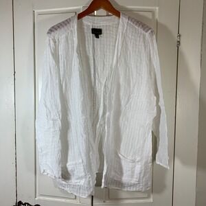 Apropos Womens XL White Crinkle Gauze Open Front Cardigan Cotton Blend USA Made